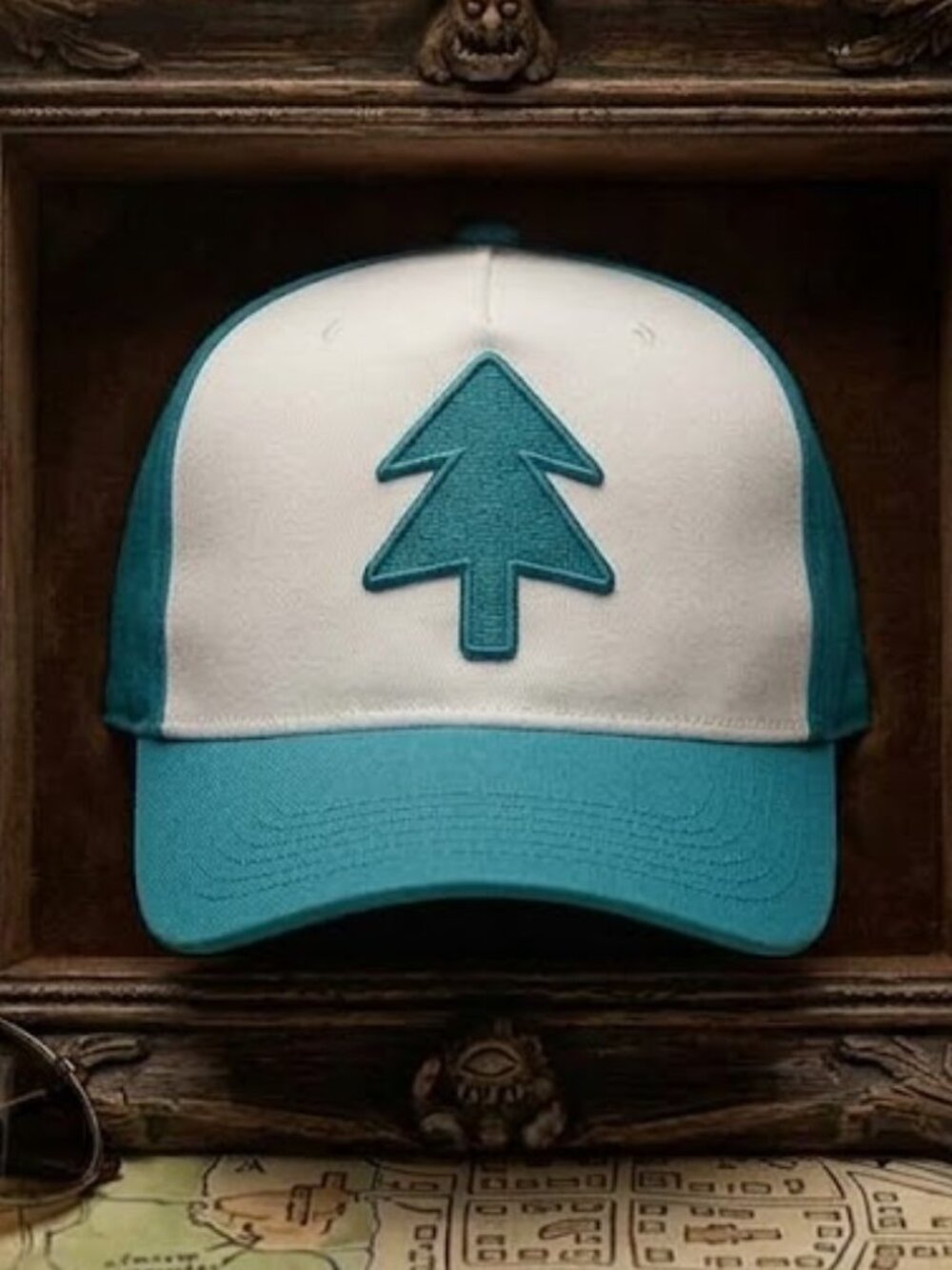 Dipper Pine Hat Embroidered Curved Gravity Falls Aqua White Cap 100% Cotton New
